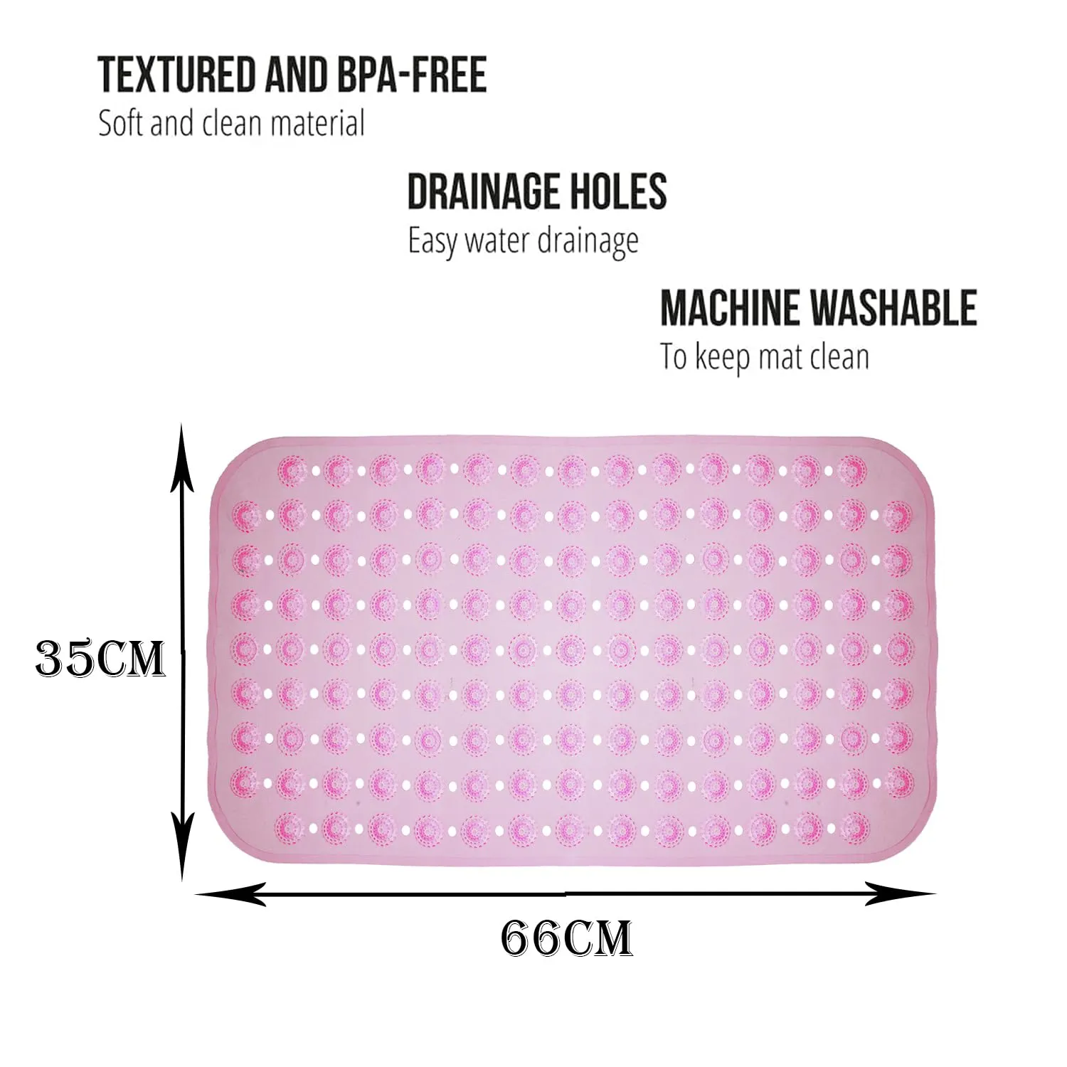 Kuber Industries Bath Mat | PVC Bathroom Mat | Shower Bath Mat | Transparent Round Floor Tub Mat | Foot Massager Mat | Anti-Skid Shower Mat with Drain Holes | Pack of 2 | Pink