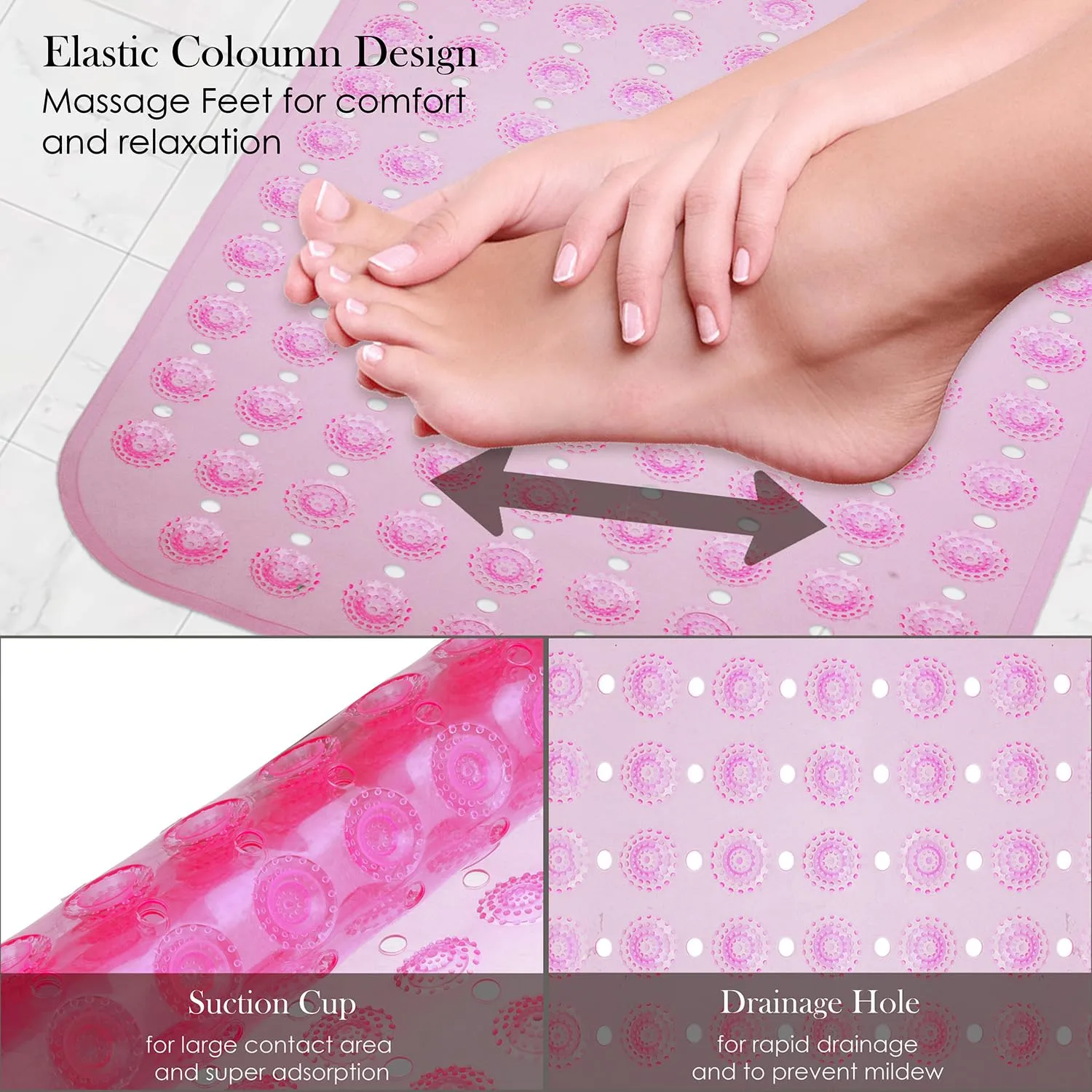 Kuber Industries Bath Mat | PVC Bathroom Mat | Shower Bath Mat | Transparent Round Floor Tub Mat | Foot Massager Mat | Anti-Skid Shower Mat with Drain Holes | Pack of 2 | Pink