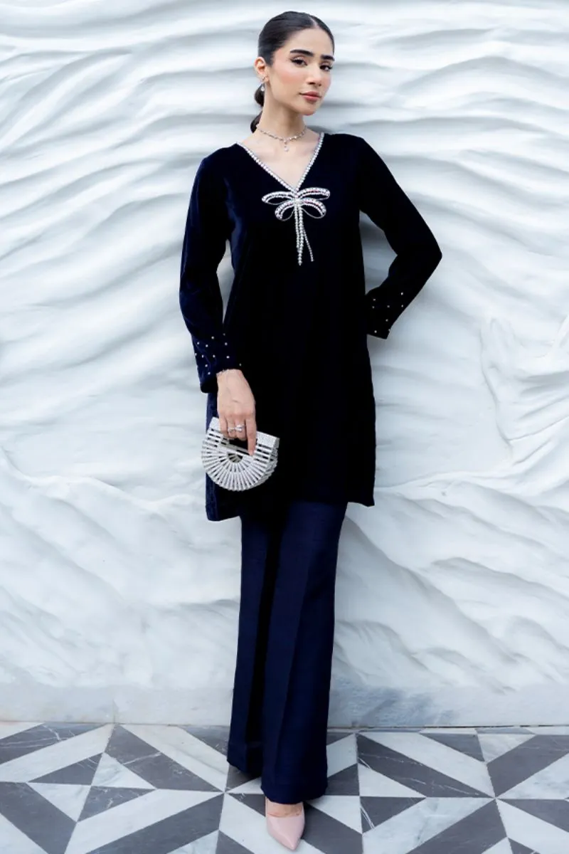 Leon - Ganilia - Navy Blue - Velvet & Korean Silk - 2 Piece