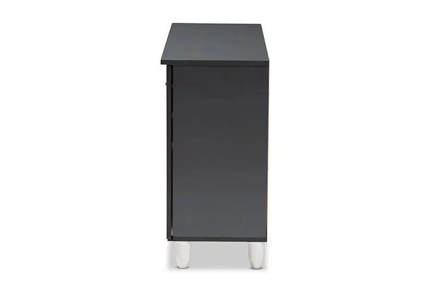 Margaret Two-Tone Oak/Dark Gray 3-Door Shoe Storage Cabinet