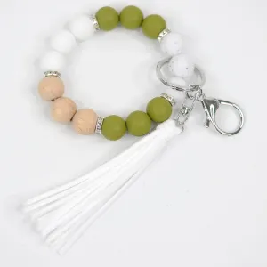 Natural and Olive Beaded Keychain