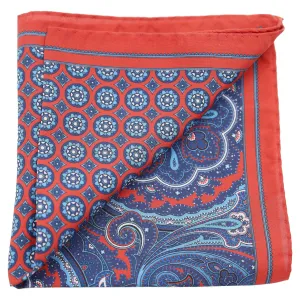 Navy and Sky Foulard and Paisley Silk Pocket Square