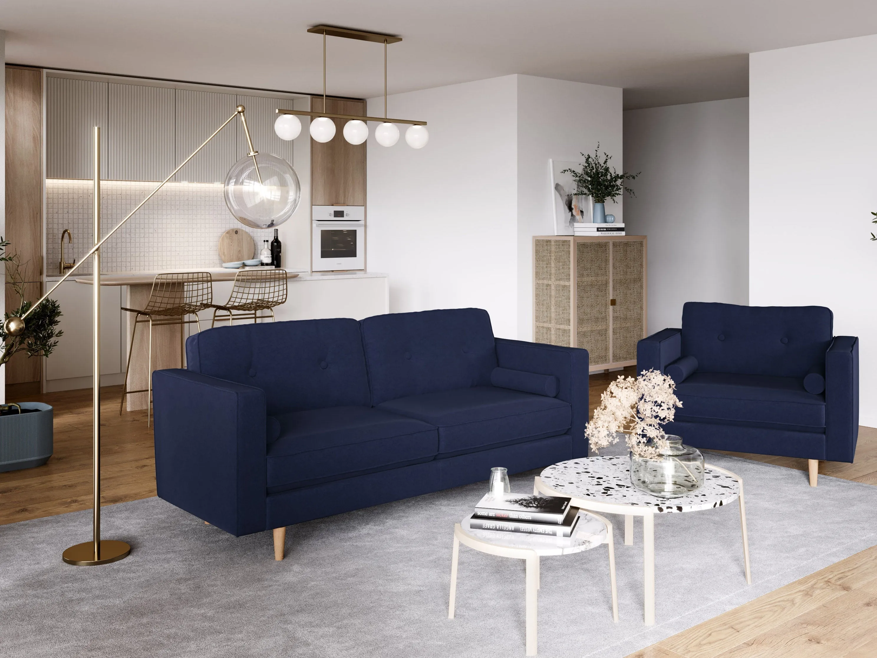 Navy Blue 3 Seater Sofa