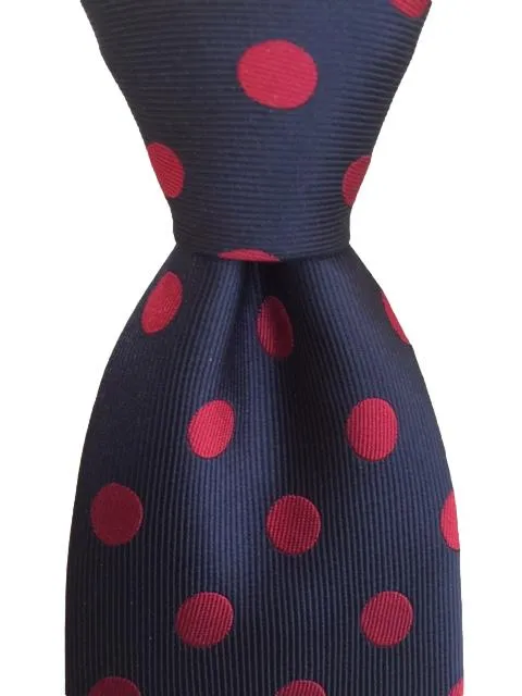 Navy Blue and Burgundy Red Polka Dot Tie