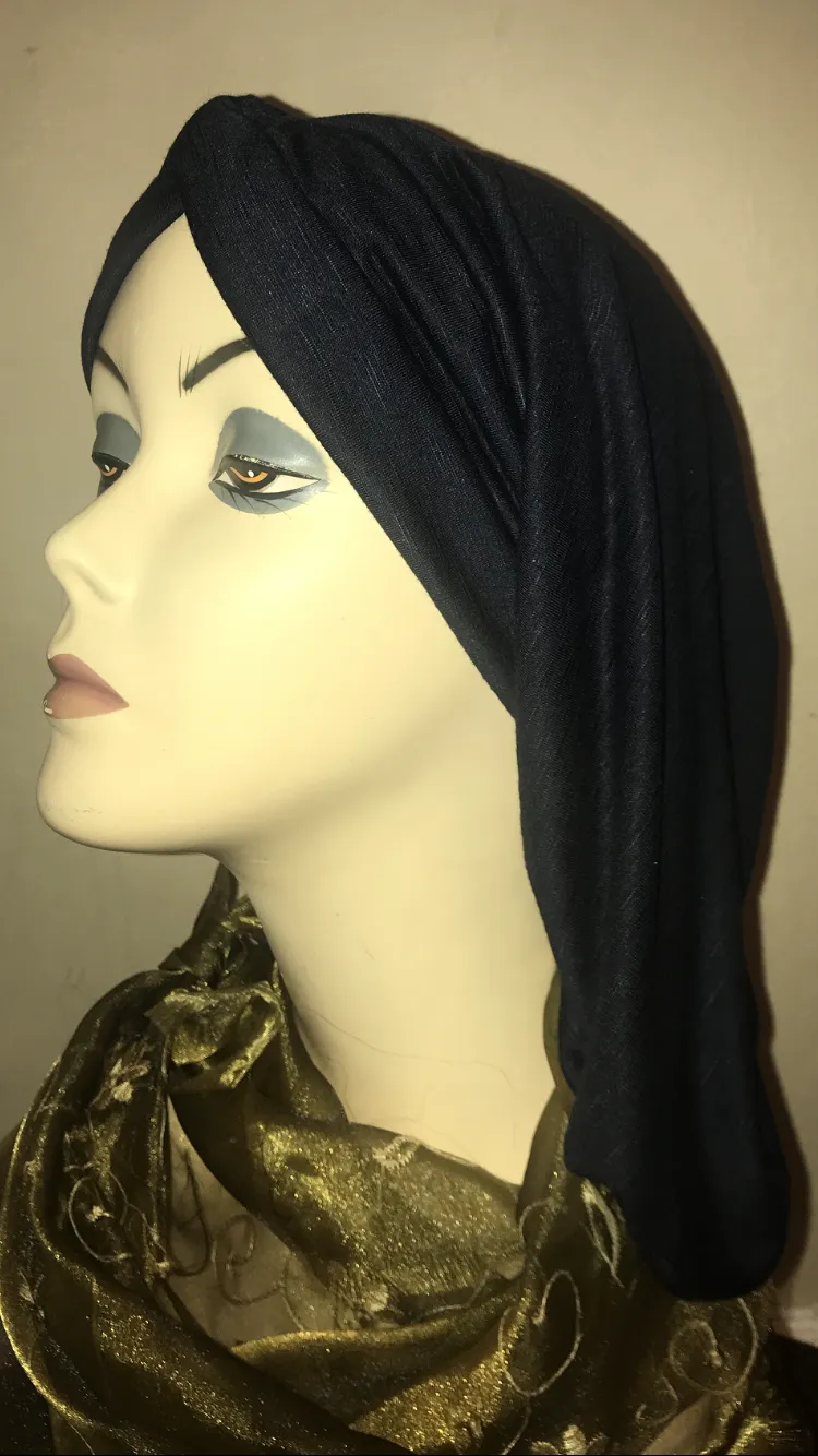 Navy Blue Snood Turban Renaissance Style Jewish Muslim Christian African Hijab Tichel For Women. Made in USA