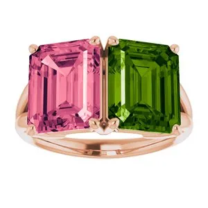 Peg Peridot and Pink Topaz Ring