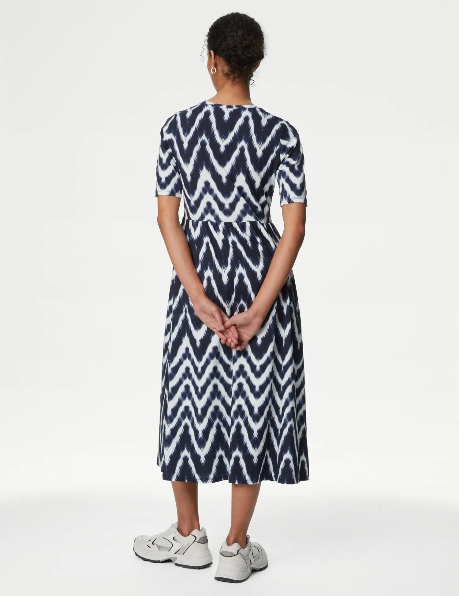 Pure Cotton Geometric Midi Waisted Dress