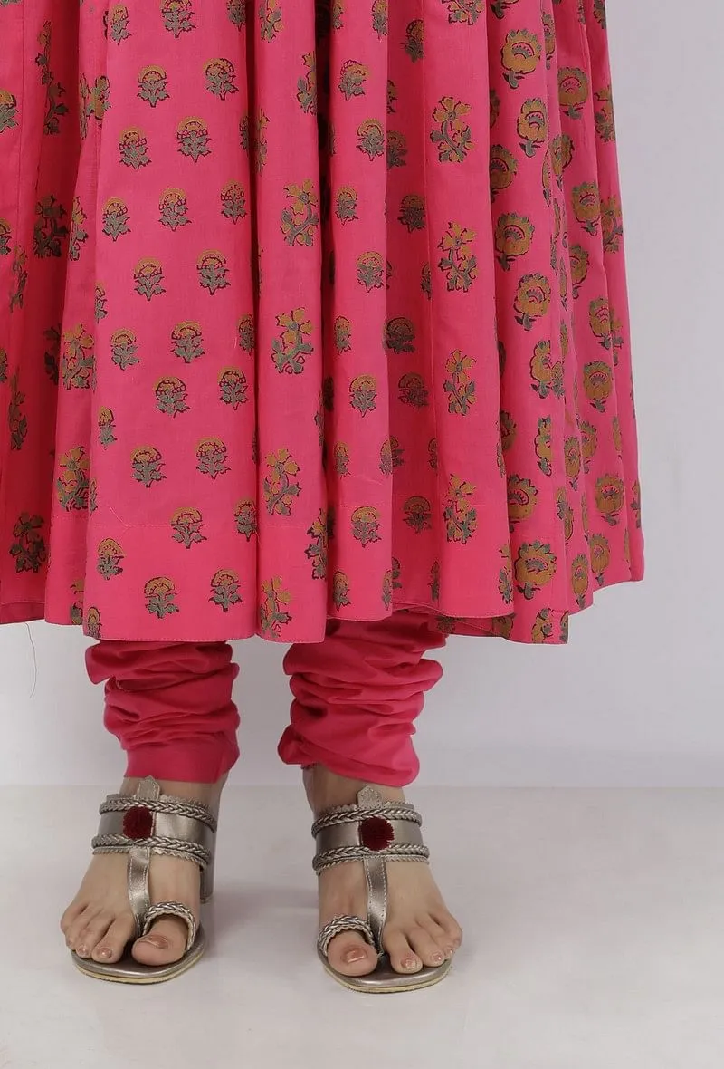 Raisa Pink Floral Hand-Block Printed Cotton-Kota Anarkali