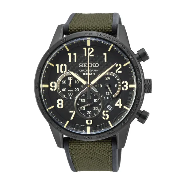 Seiko Chronograph Olive Green Polyurethane Strap Watch SSB369P1