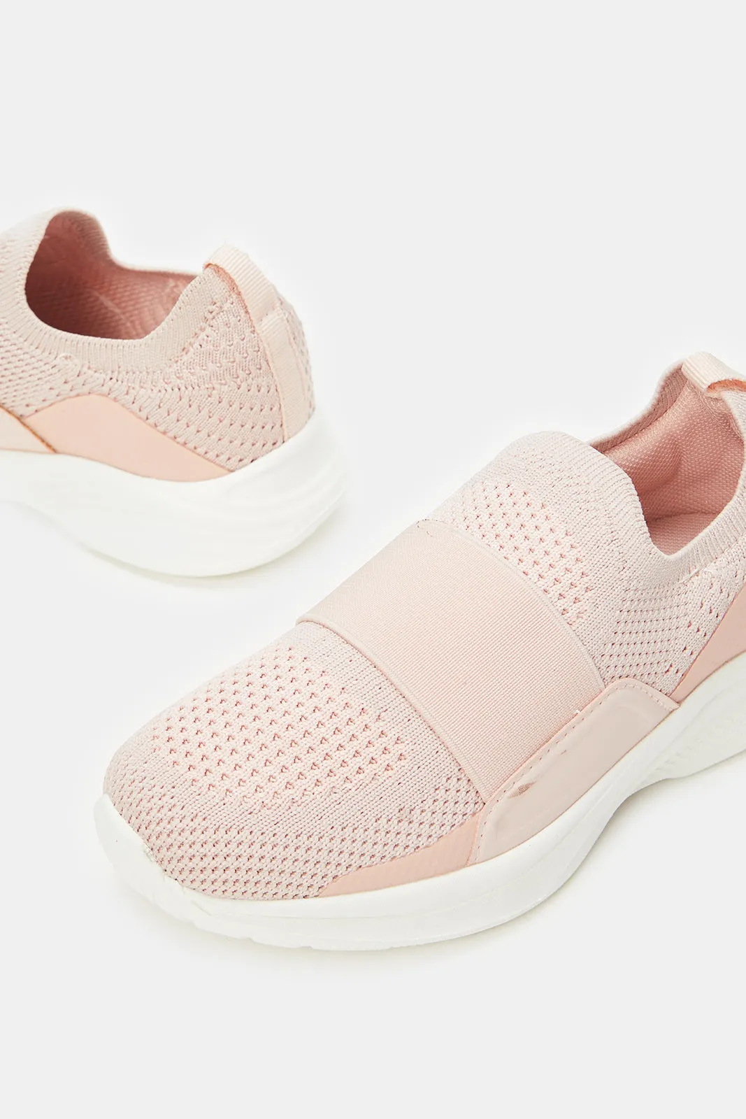 Senior Girls Pink Fly knit Slip-On Sneakers