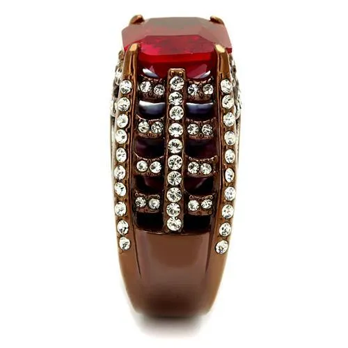 Stainless Steel Ring Synthetic Garnet TK2779 for Women Style Coffee