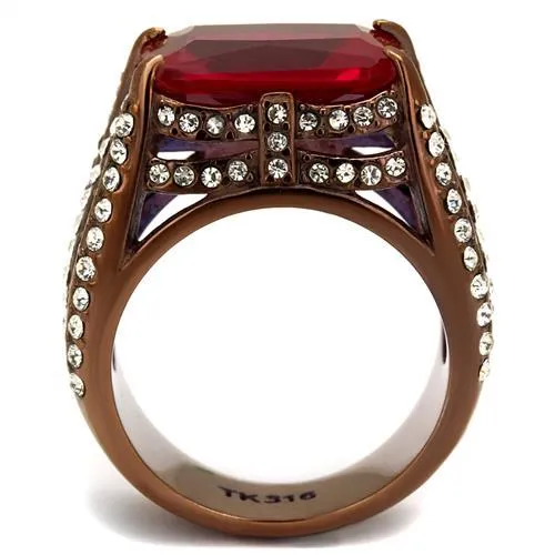 Stainless Steel Ring Synthetic Garnet TK2779 for Women Style Coffee