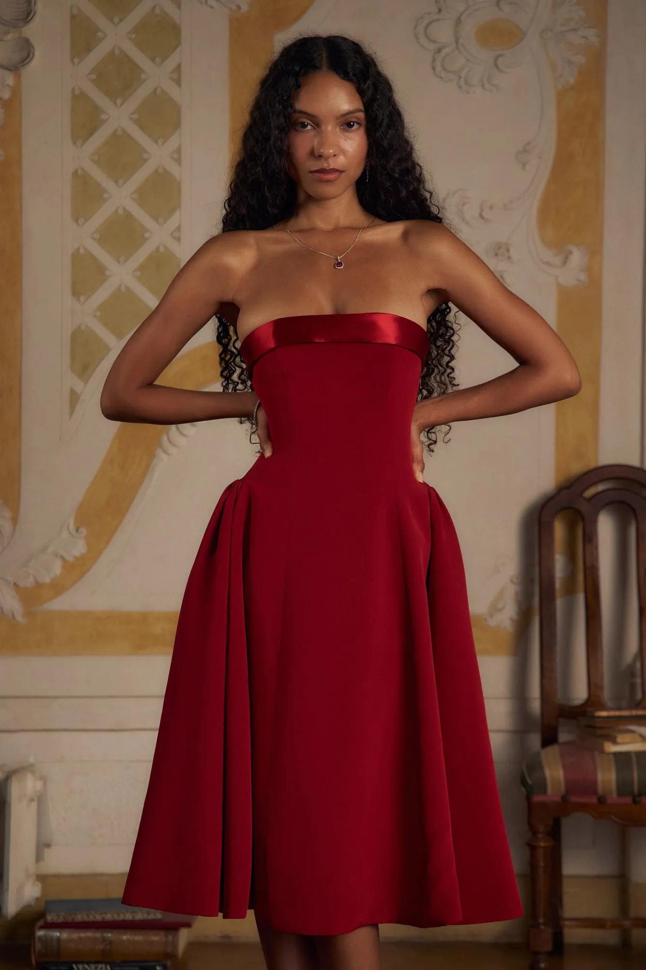 Strapless Opera Lady Length Dress Scarlet