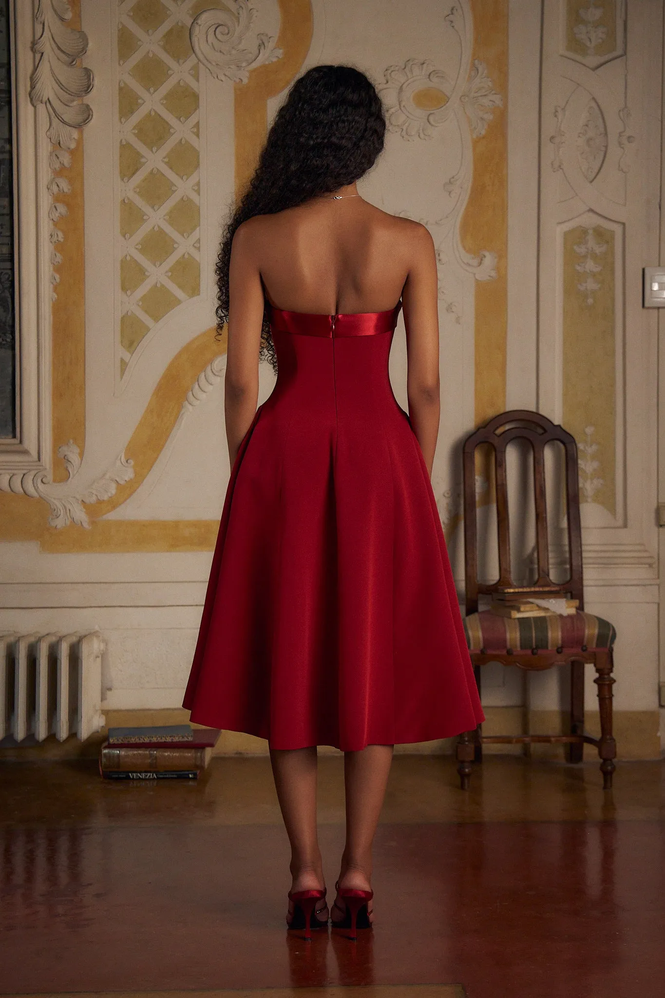 Strapless Opera Lady Length Dress Scarlet