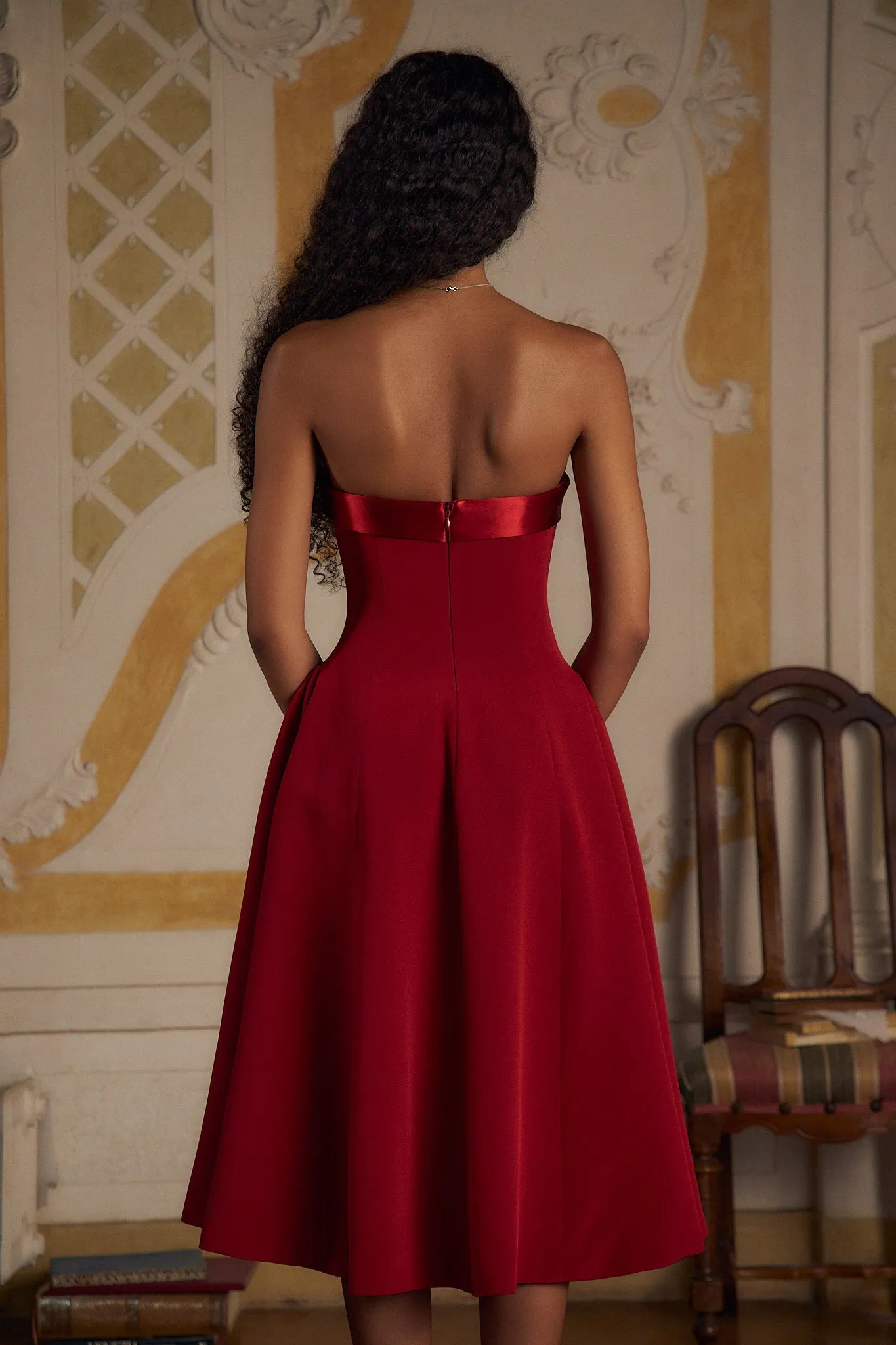 Strapless Opera Lady Length Dress Scarlet