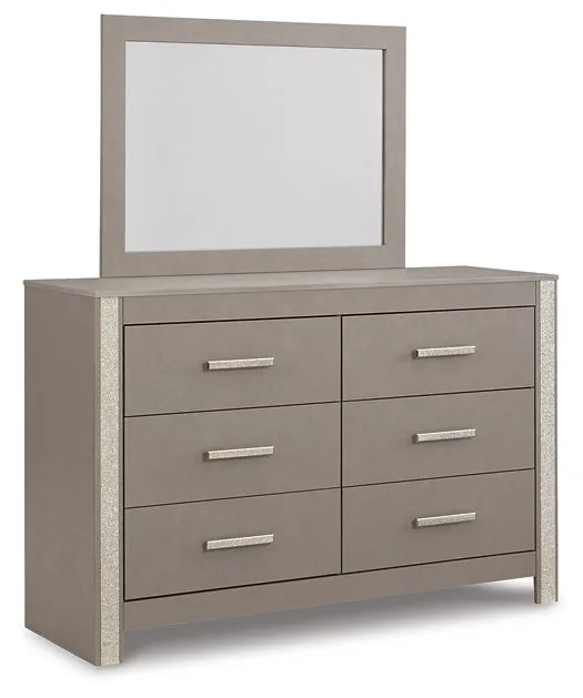 Surancha Full Panel Bed with Mirrored Dresser and 2 Nightstands