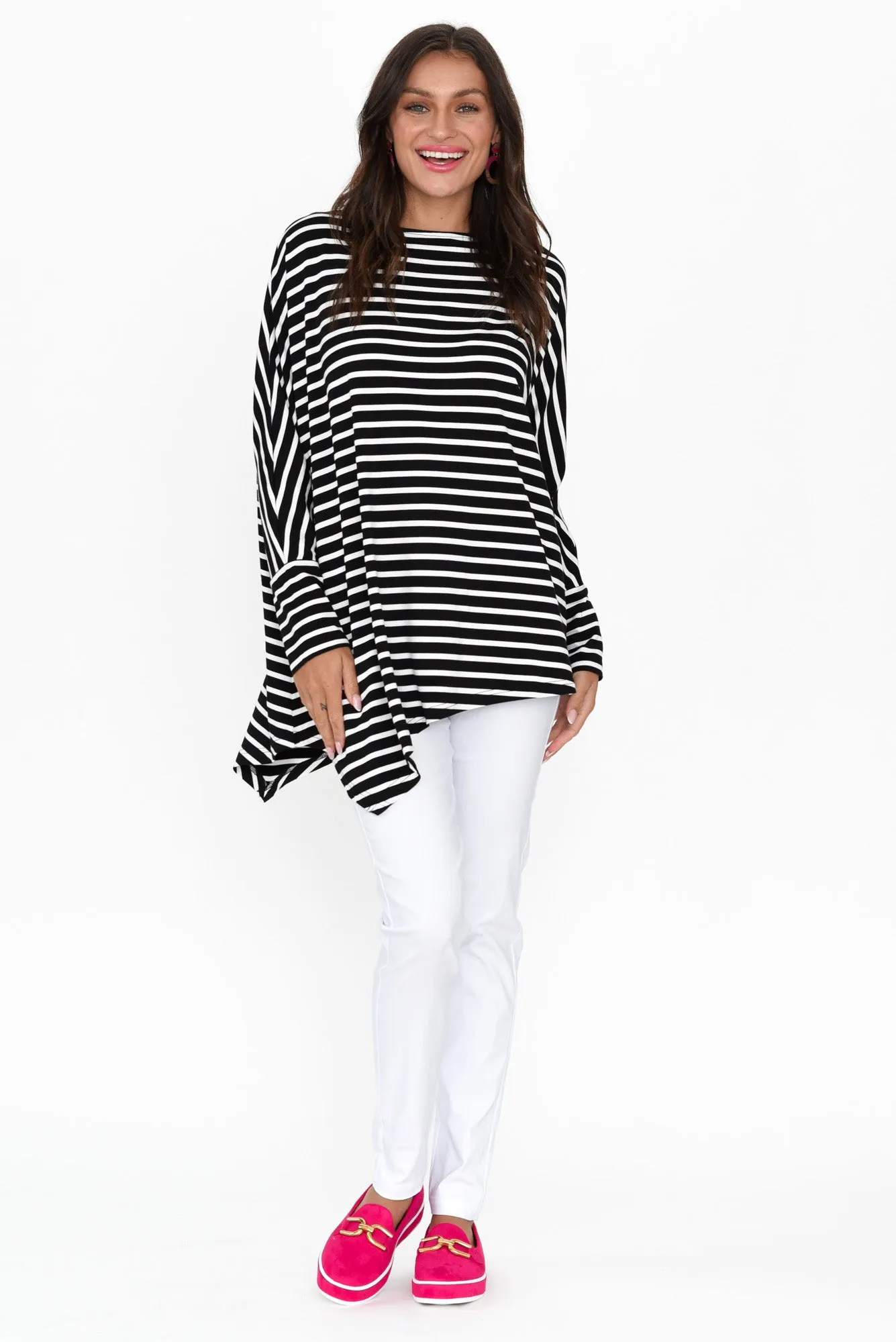 Susie Black Stripe Asymmetrical Bamboo Top