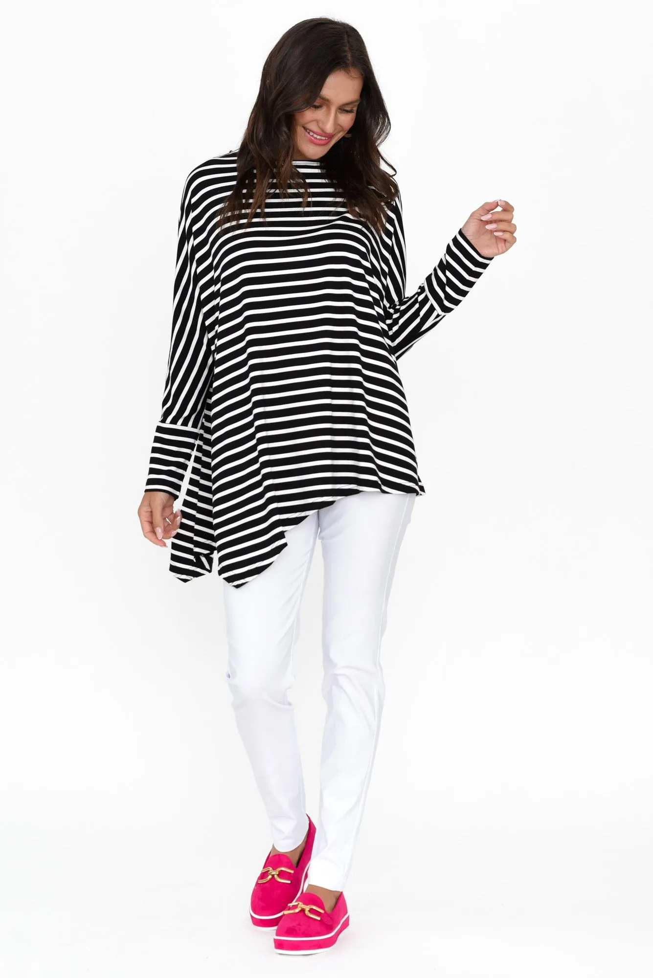 Susie Black Stripe Asymmetrical Bamboo Top