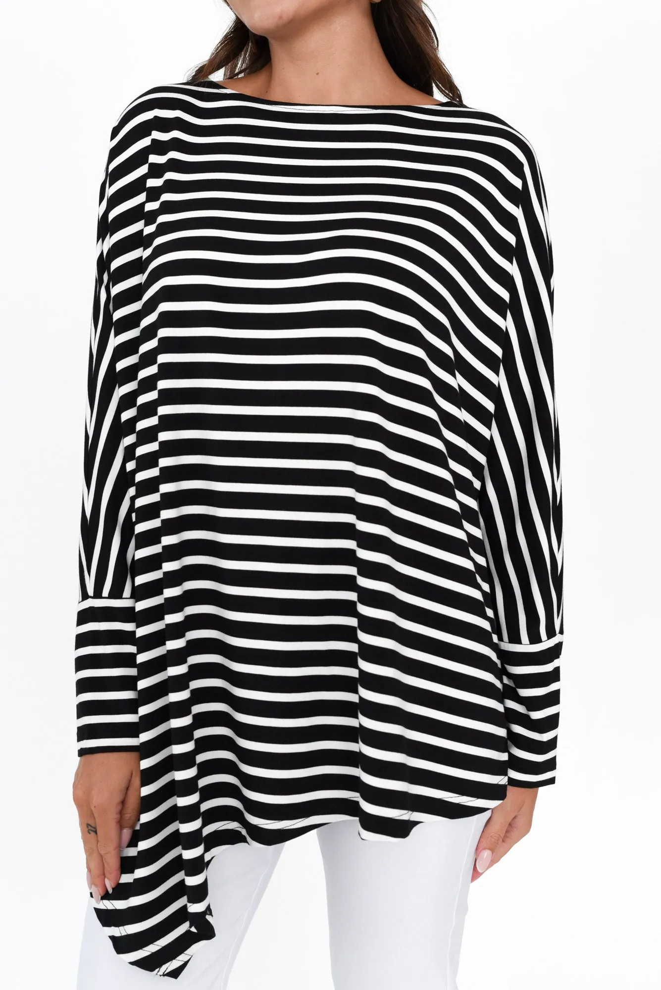 Susie Black Stripe Asymmetrical Bamboo Top