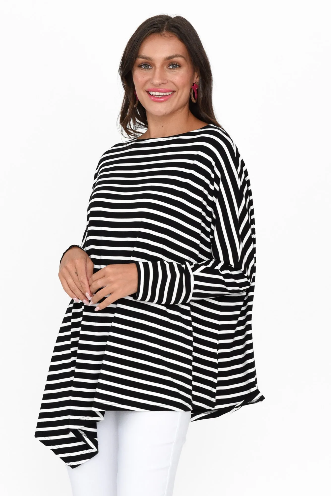 Susie Black Stripe Asymmetrical Bamboo Top