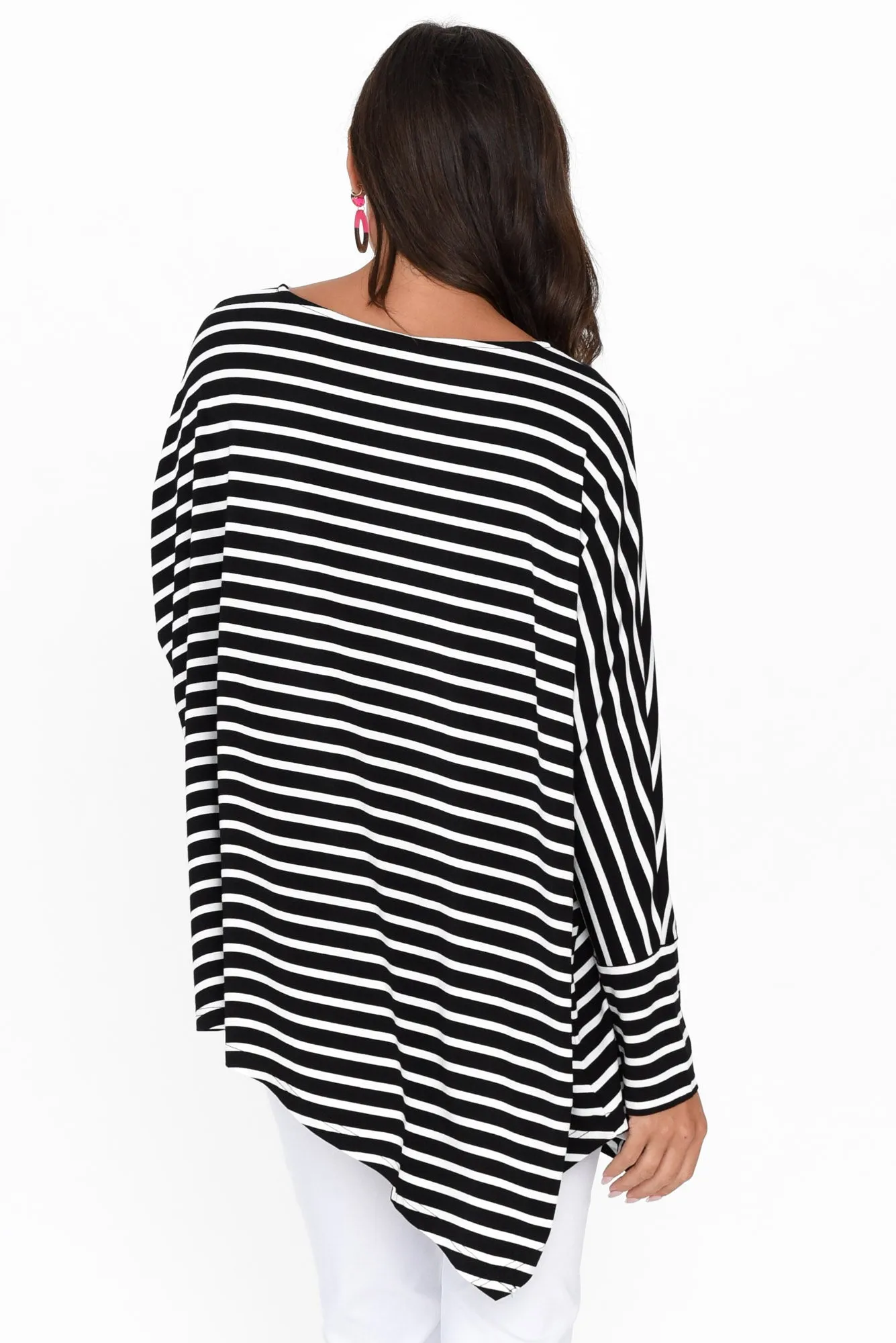 Susie Black Stripe Asymmetrical Bamboo Top