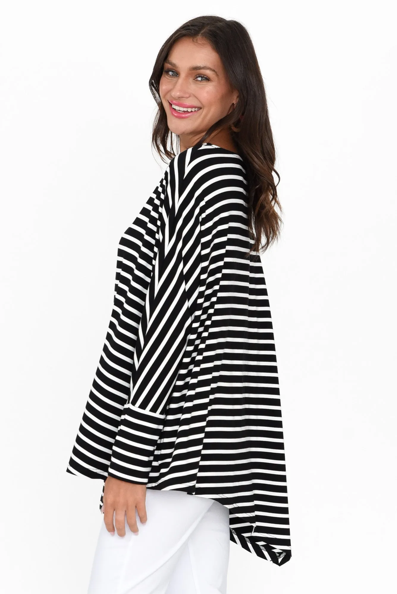 Susie Black Stripe Asymmetrical Bamboo Top