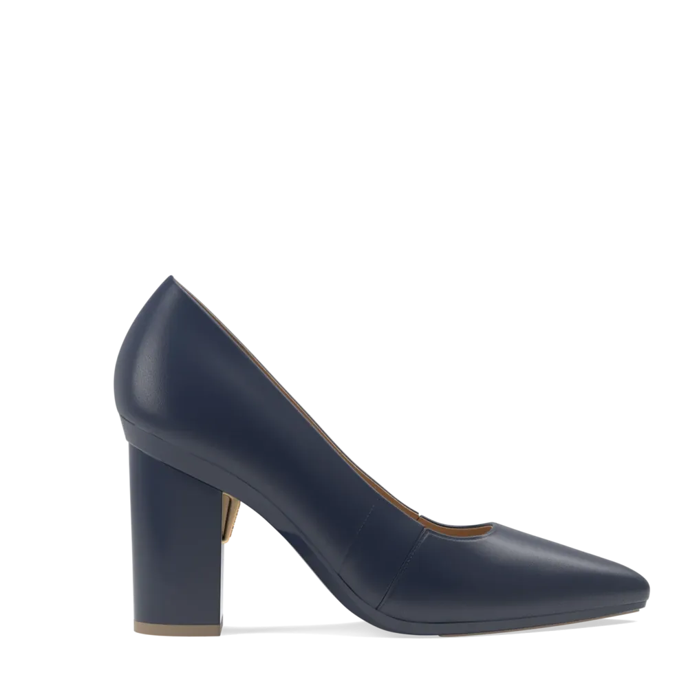 The Panel Pump - Navy Leather   Block Heel Kit 4 Navy - FINAL SALE