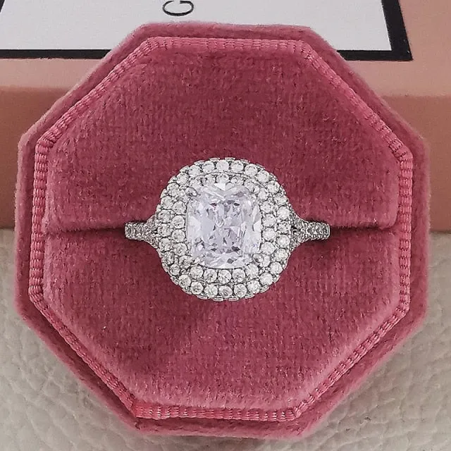 Trendy Jewelry Cocktail Rings for Women with Pink Crystal in Silver Color