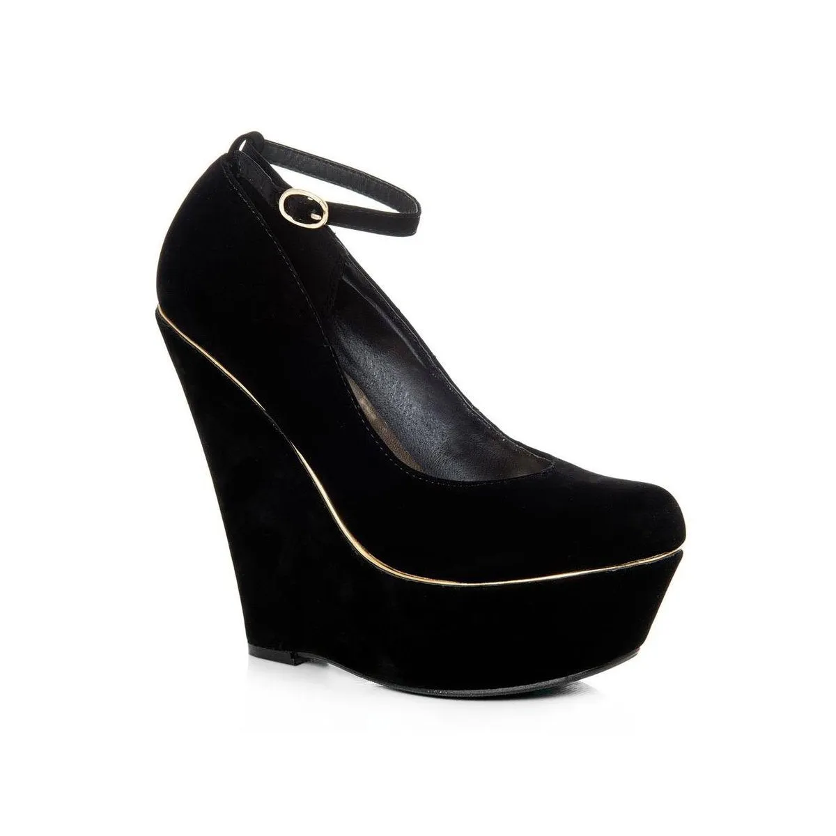 TYRA Platform Wedge High Heeled Court Shoes With Gold Trim