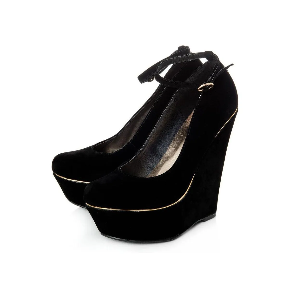 TYRA Platform Wedge High Heeled Court Shoes With Gold Trim