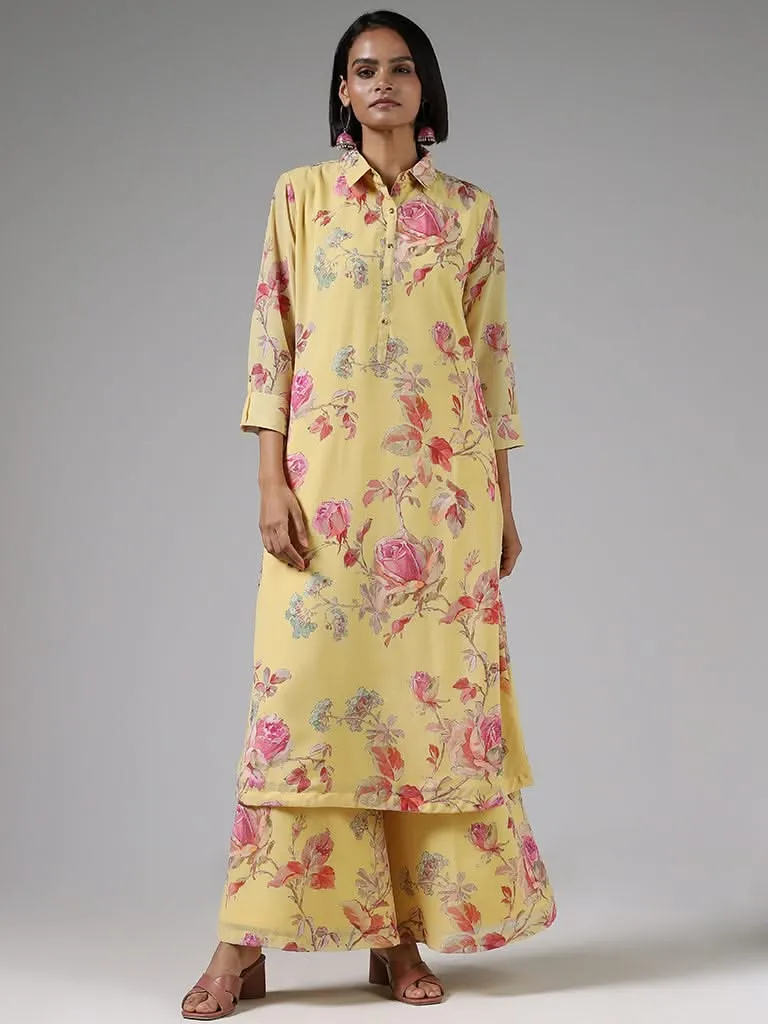 Vark Mustard Floral Printed Kurta and Palazzos