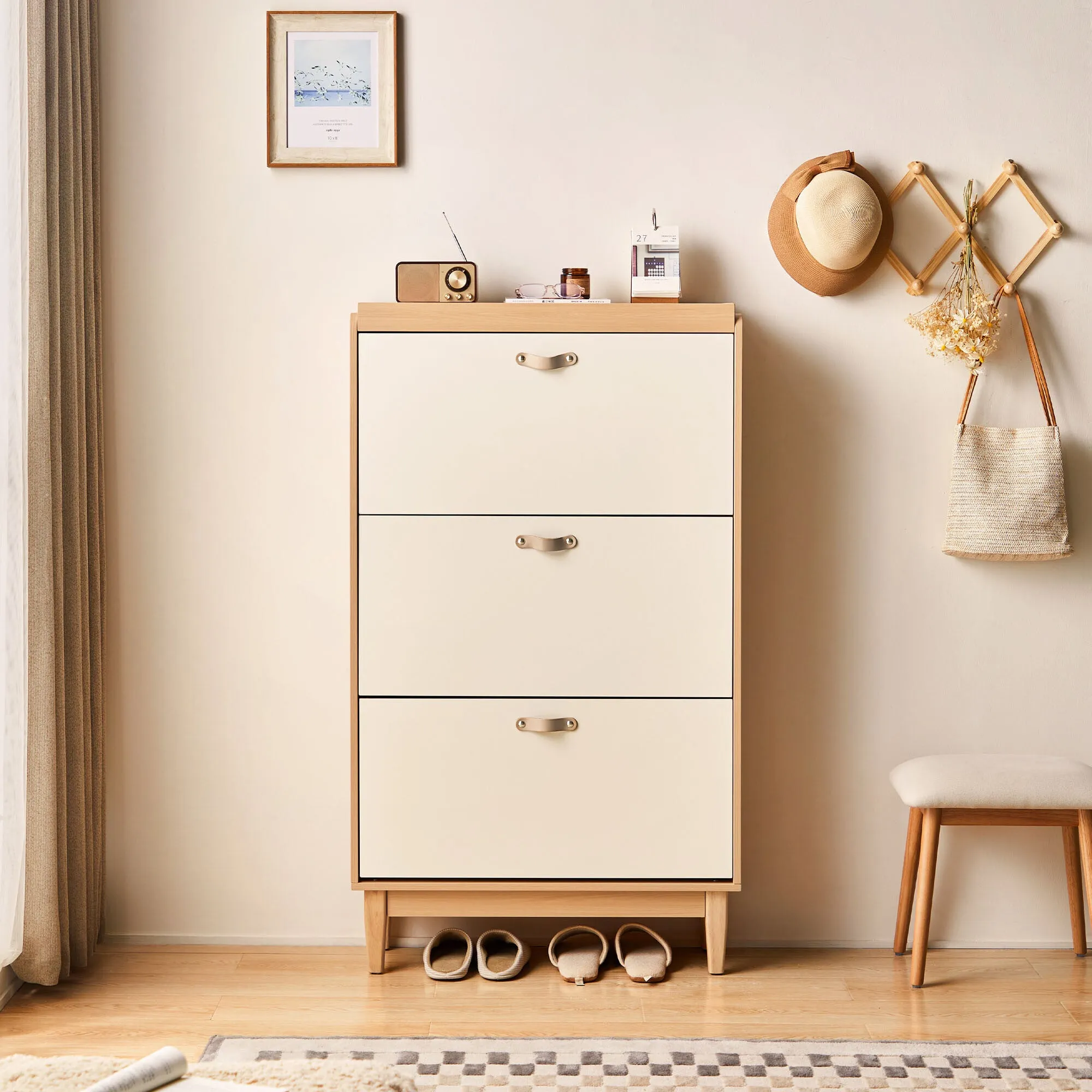 VASILY White Wooden Compact Shoe Cabinet