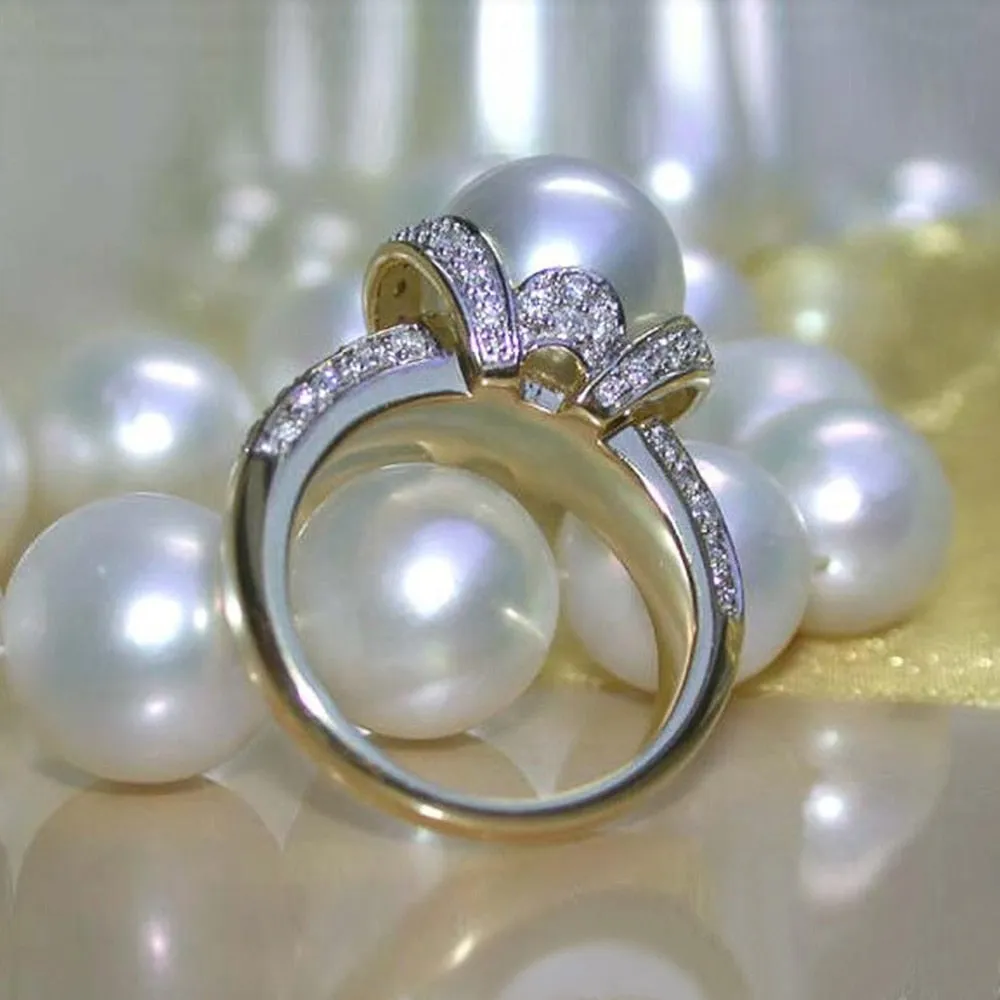 Wedding Jewelry Elegant Imitation Pearl Ring for Women with Zircon in Silver Color