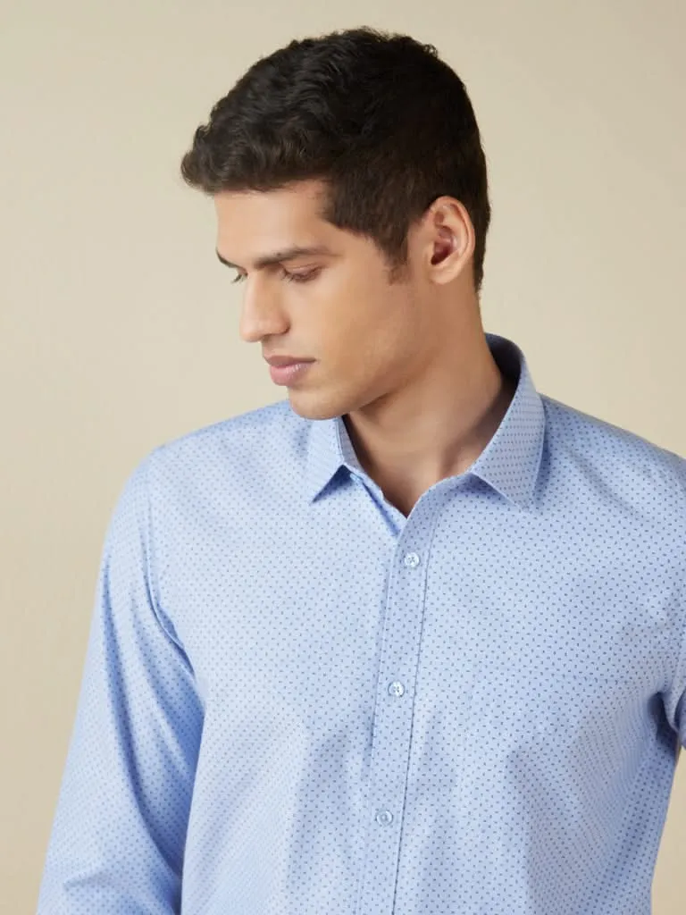 WES Formals Blue Printed Slim-Fit Shirt