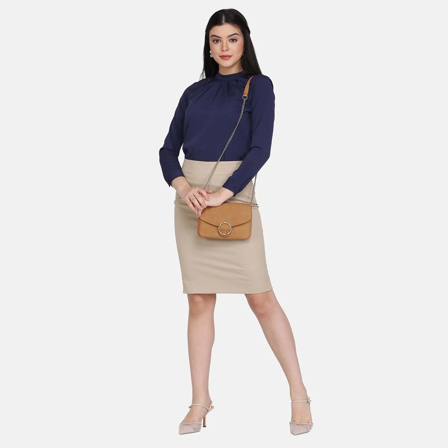 Women's Cotton Work Beige Straight Skirt