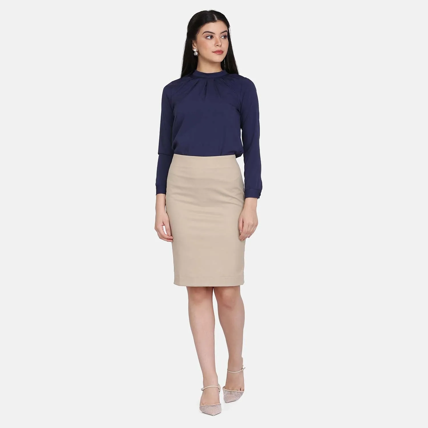 Women's Cotton Work Beige Straight Skirt