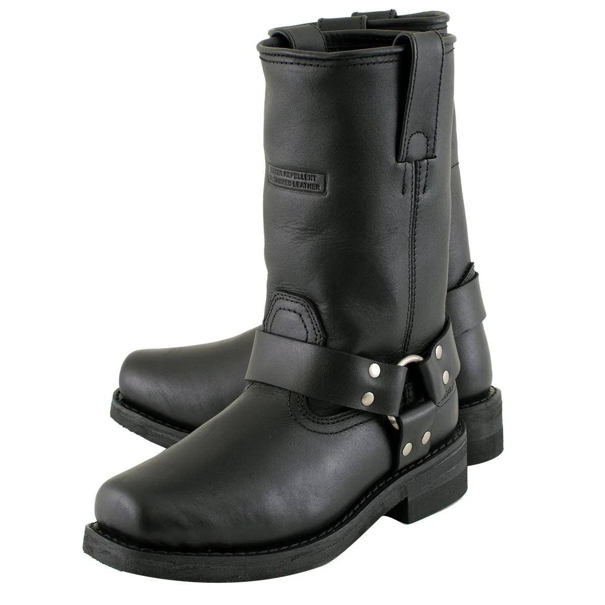 Xelement 2442 Women's Black Classic Full Grain Leather Harness Motorcycle Rider Boots